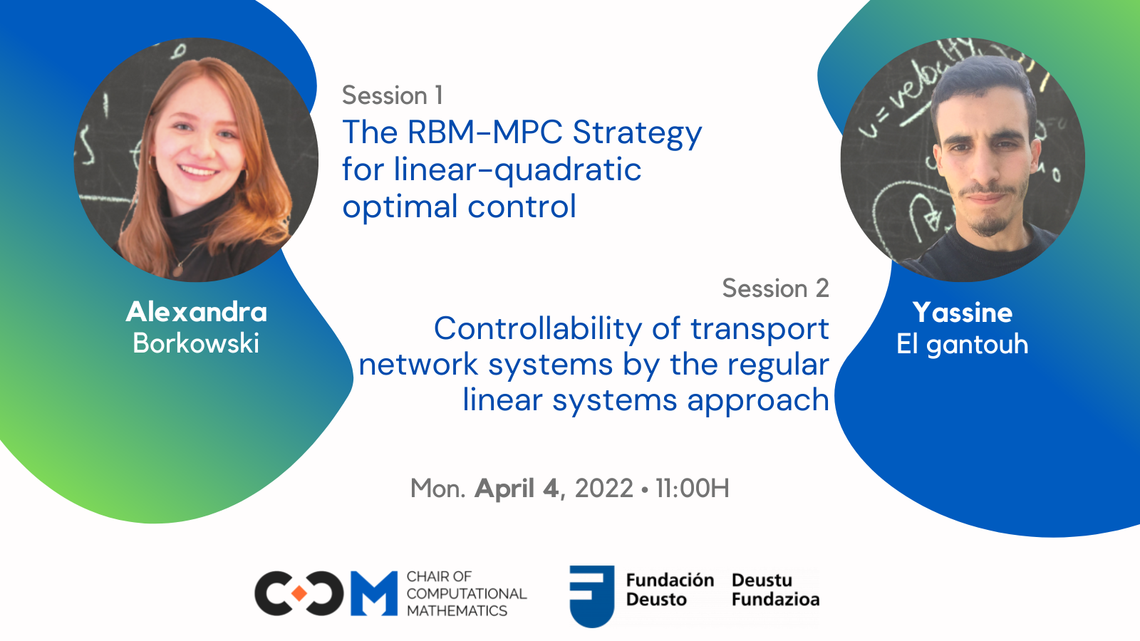 DeustoCCM double-seminar: “The RBM-MPC Strategy for linear-quadratic optimal control” and “Controllability of transport network systems by the regular linear systems approach”